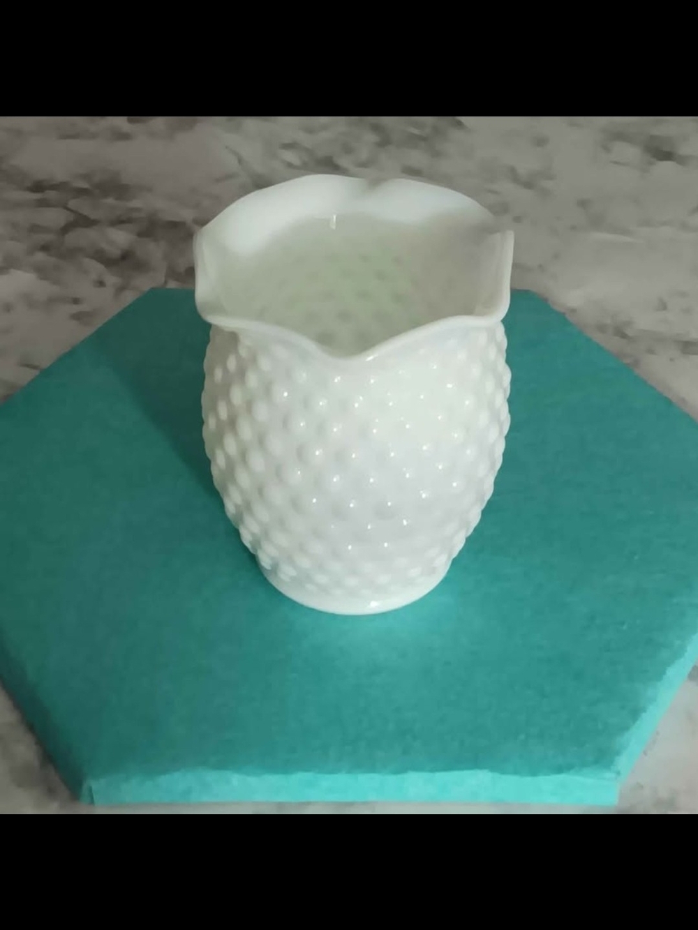 Vintage White Hobnail Milk Glass Ruffled Vase - Picture 5 of 9